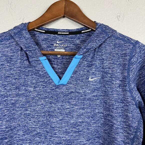 Nike Running Hooded Zip Pullover Long Sleeve Blue Pockets - M - Picture 3 of 4